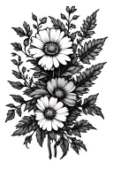 Marigold flower and cosmos wraped within vines for a forearm tattoo tattoo design idea