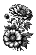 Marigold flower and cosmos wraped within vines for a forearm tattoo tattoo design idea