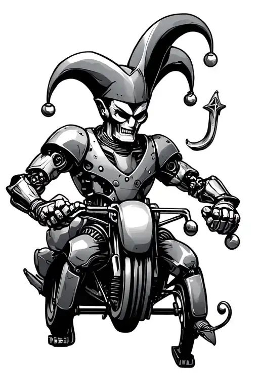 arm robot court jester riding tattoo design idea