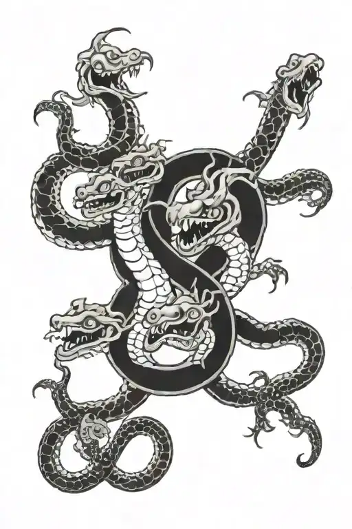 multi headed hydra, tattoo, black tattoo design idea