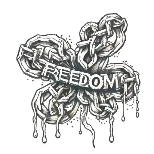 A design of a broken chain with the words 'freedom' and 'family' incorporated, symbolizing your struggles and strength through adversity. tattoo design idea