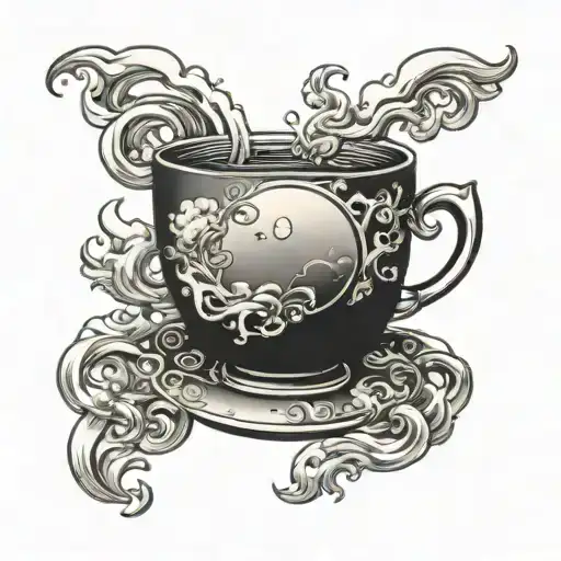 teacup with steam forming the shape of the moon tattoo design idea