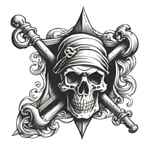 use the letters CL to make a Jolly Roger flag flying tattoo design idea