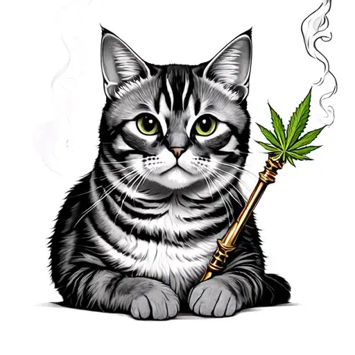 Scepter- British shorthair cat smoking weed tattoo design idea
