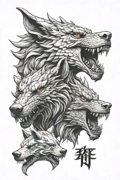 Dragon and wolf head tattoo design idea