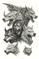 Dragon and wolf head tattoo design idea