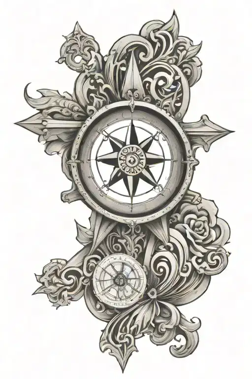 cross with compass rose in the middle tattoo design idea