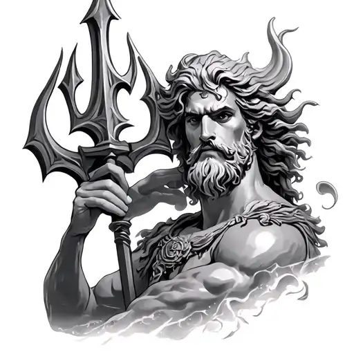 poseidon holding the trident dope style tattoo design idea