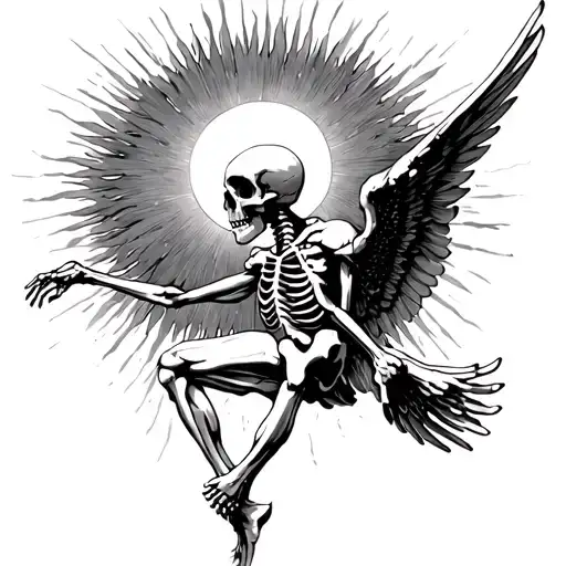 Icarus Falling skeleton looking at sun tattoo design idea