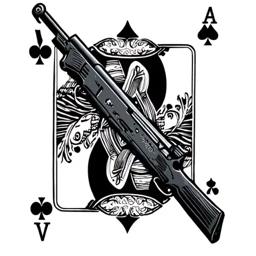 Playing card with a rifle tattoo design idea