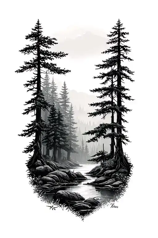 kind and calm forest scene tattoo design idea