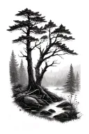 kind and calm forest scene tattoo design idea