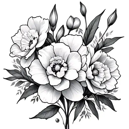 Holly daffodil gladiolus narcissus flowers small with peonies tattoo design idea