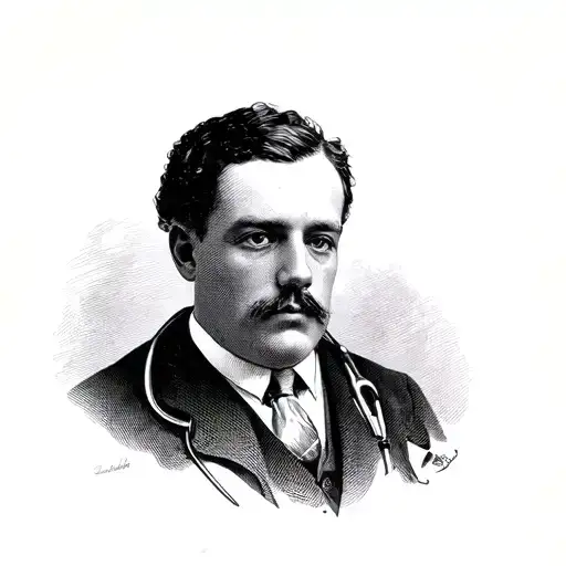 “Early 20th century tuberculosis doctor portrait, solemn expression, vintage medical atmosphere, subtle crescent and Ott tattoo design idea