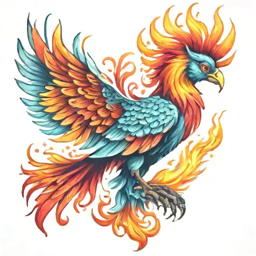 Phoenix rising from ashes into colorful tattoo tattoo design idea