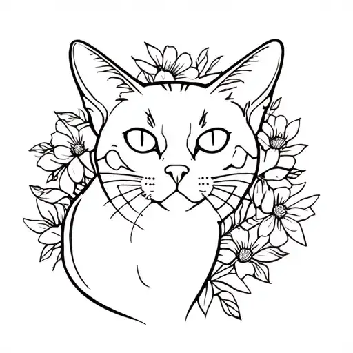 Abyssinian cat flowers surrounding tattoo design idea