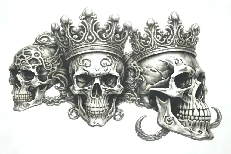skull, crown, brass knuckles, infinity sign tattoo design idea