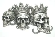 skull, crown, brass knuckles, infinity sign tattoo design idea