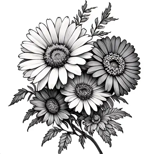 aster & marigold flowers tattoo design idea