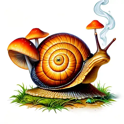 snail and mushrooms toad smoking tattoo design idea