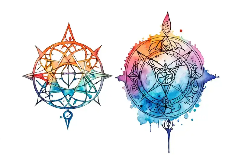 occult themed tattoo, ritual symbols intertwined tattoo design idea