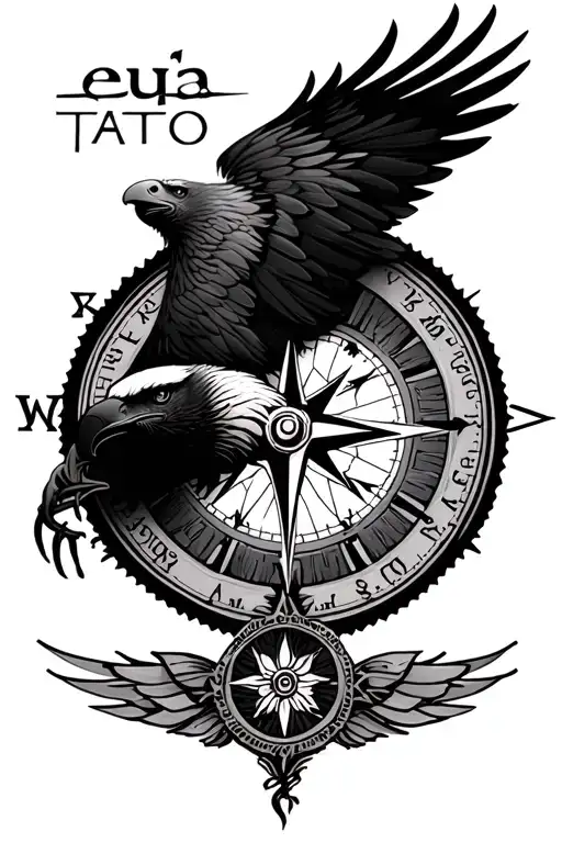 feminine compass eagle tattoo design idea