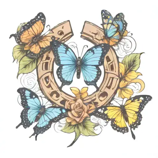 Horseshoe with butterflies  tattoo design idea