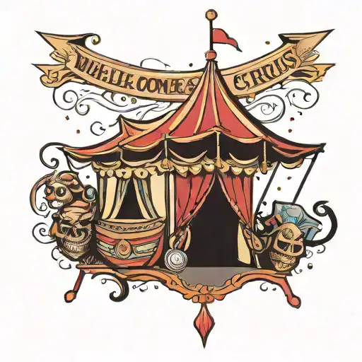 welcome to the circus with circus tent surrounded tattoo design idea