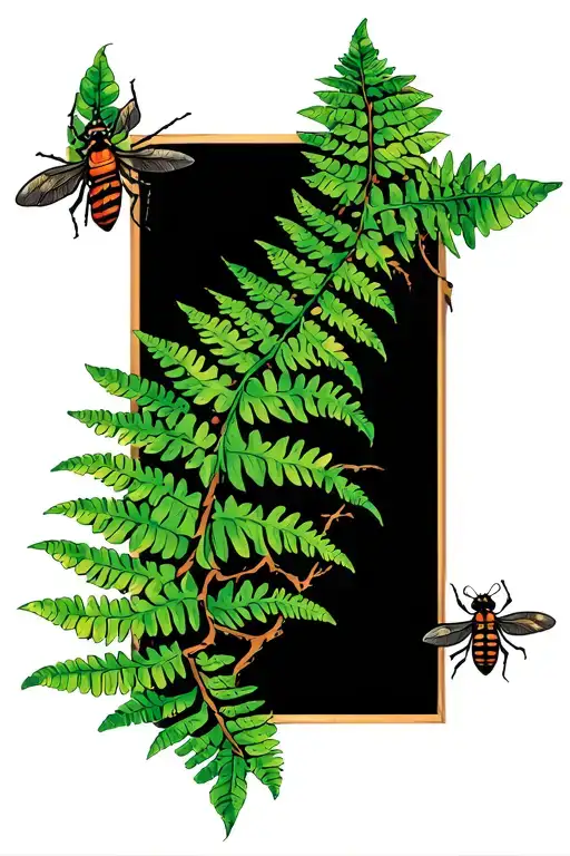 complex tattoo insects in fern leaves and wood vines tattoo design idea