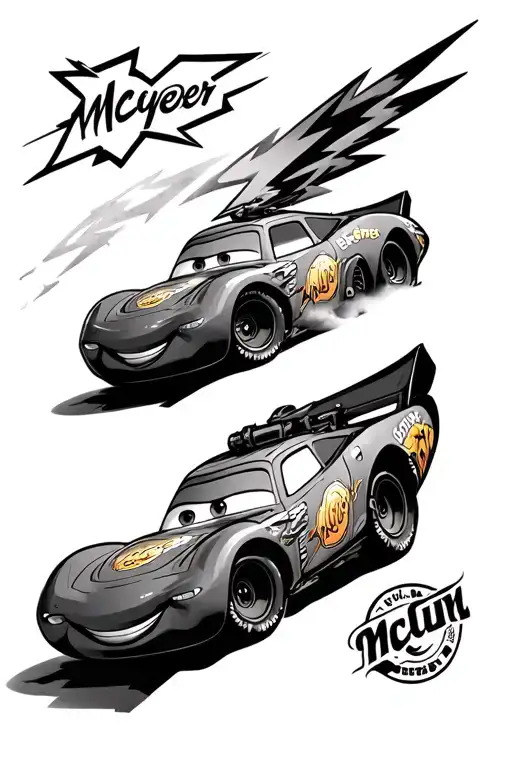 lightening McQueen and Mayer going to war tattoo design idea
