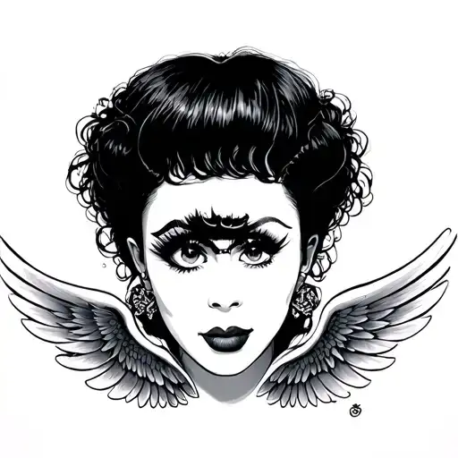 ronnie spector's eye with her classic eyeliner wings tattoo design idea