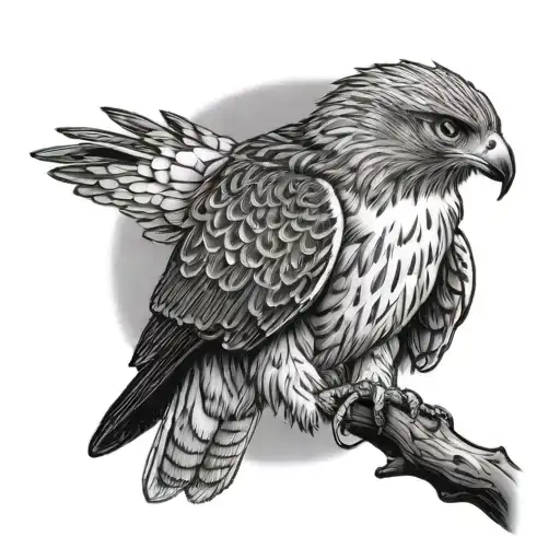red tailed hawk perched tattoo design idea