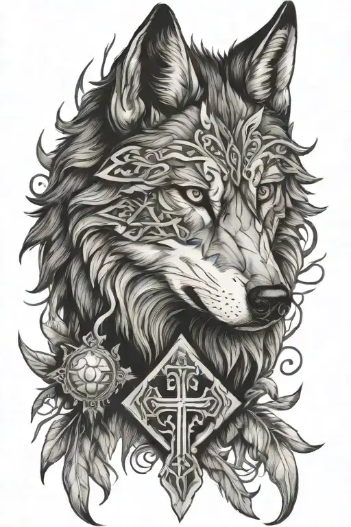 bonfires and crosses and wolf eye tattoo design idea