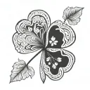 fine line four leaf clover burning black and white tattoo design idea