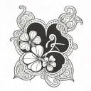 fine line four leaf clover burning black and white tattoo design idea