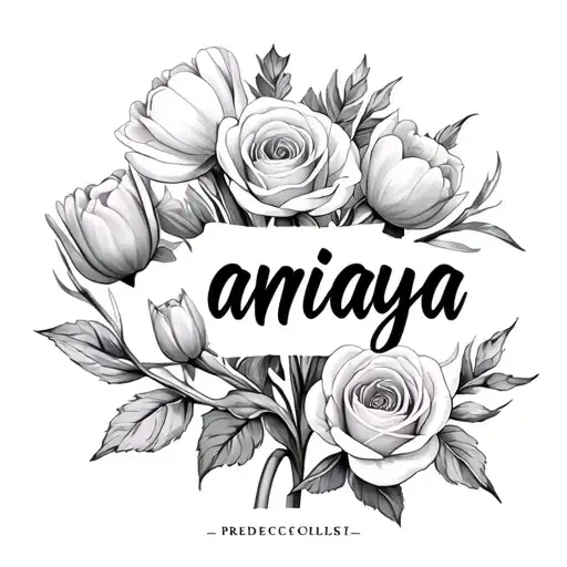 "amiaya" script font. tulips roses ranunculus flowers tattoo design idea