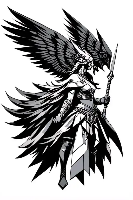 Scottish Valkyrie winged warrior tattoo design idea