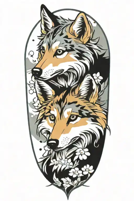 cherokee wolf pup blue merle anime tattoo design idea