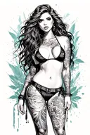 Sexy girl, petite, small boobs, wide hips, bikini . long hair,sexual. Seductive. Full Body, standing with legs and feet tattoo design idea