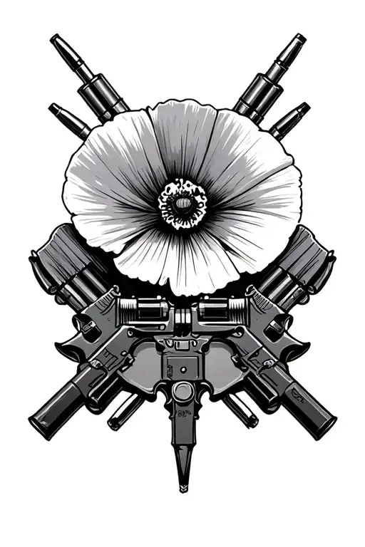 Iraq and Afghanistan war with poppy's guns bullets tattoo design idea