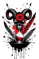 Aries, feathers, arrows, daises, dandelion, hourglass, stars, and skulls  tattoo design idea