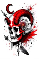 Aries, feathers, arrows, daises, dandelion, hourglass, stars, and skulls  tattoo design idea