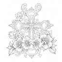 cross with birth flowers for March August and September  tattoo design idea