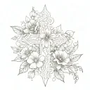 cross with birth flowers for March August and September  tattoo design idea