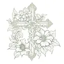 cross with birth flowers for March August and September  tattoo design idea