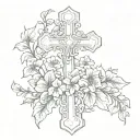 cross with birth flowers for March August and September  tattoo design idea