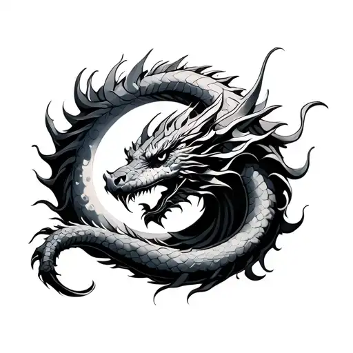 dragon with moon tattoo design idea