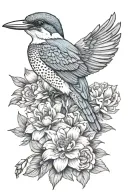 Kingfisher with carnation and daisy bouquet tattoo design idea