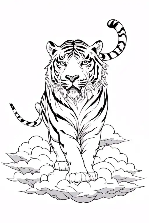 white tiger climbing down clouds tattoo design idea