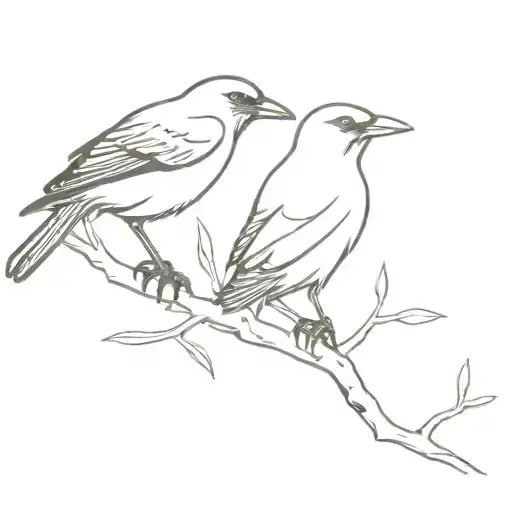 a mocking bird and a crow on a branch together tattoo design idea